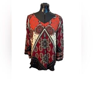 Antropologie Fig & Flower Red Brown Paisley Blouse Size Large